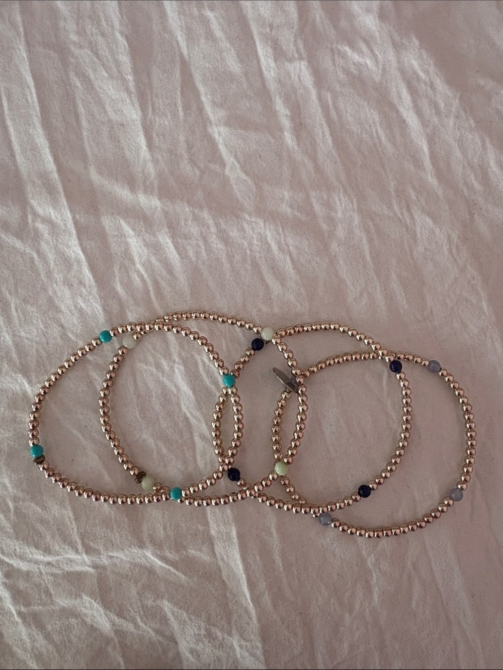 Silver Beaded Stretch Bracelet Set with Multicolor Accent Beads
